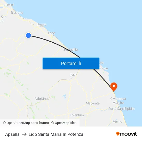 Apsella to Lido Santa Maria In Potenza map