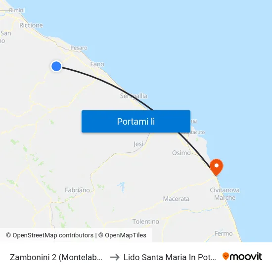 Zambonini 2 (Montelabbate) to Lido Santa Maria In Potenza map
