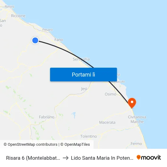 Risara  6  (Montelabbate) to Lido Santa Maria In Potenza map