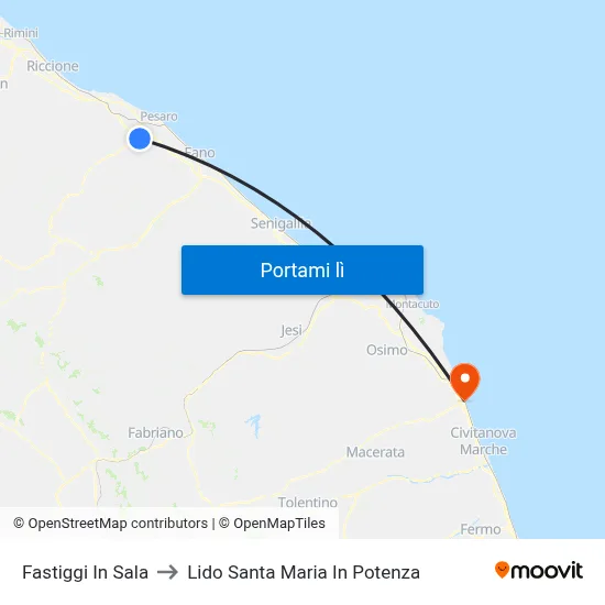Fastiggi In Sala to Lido Santa Maria In Potenza map