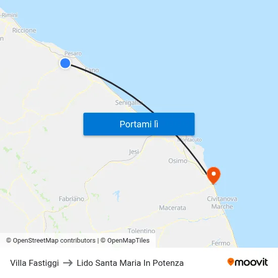 Villa Fastiggi to Lido Santa Maria In Potenza map