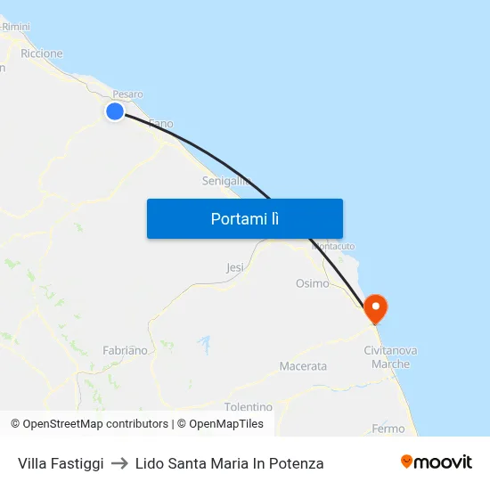 Villa Fastiggi to Lido Santa Maria In Potenza map