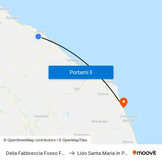 Della Fabbreccia Fosso Fogliano to Lido Santa Maria In Potenza map