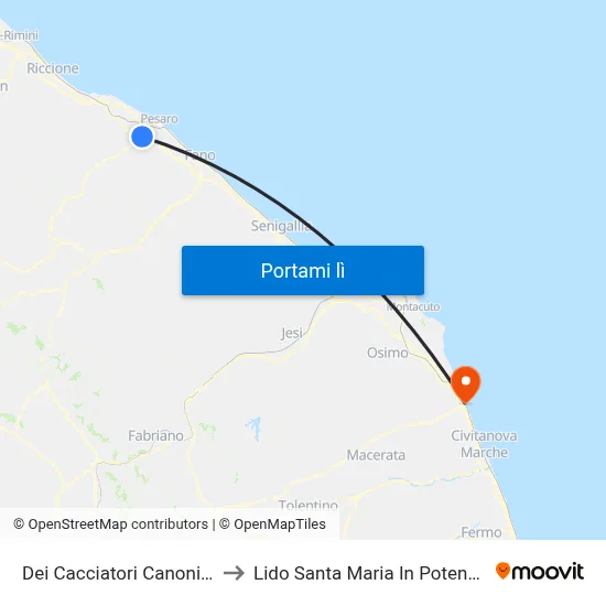 Dei Cacciatori Canonici to Lido Santa Maria In Potenza map