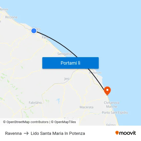 Ravenna to Lido Santa Maria In Potenza map