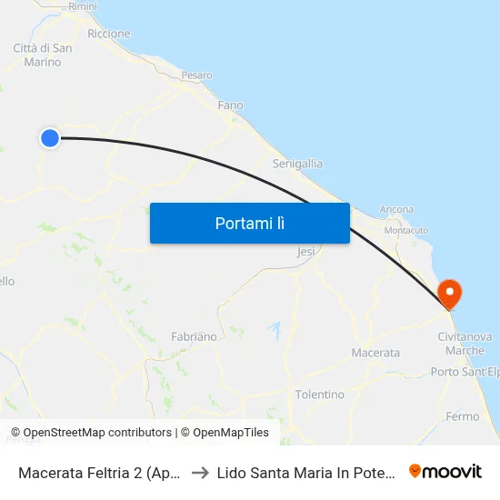 Macerata Feltria 2 (Apsa) to Lido Santa Maria In Potenza map