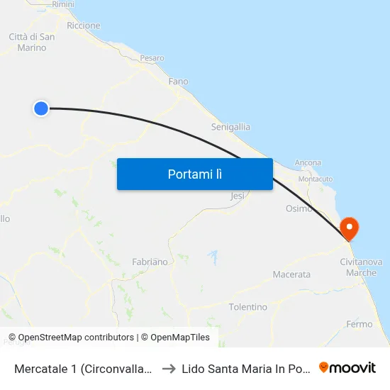 Mercatale 1 (Circonvallazione) to Lido Santa Maria In Potenza map