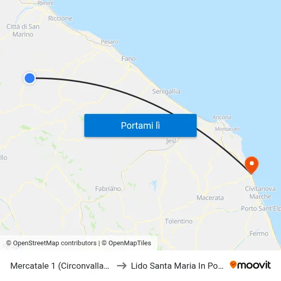 Mercatale 1 (Circonvallazione) to Lido Santa Maria In Potenza map