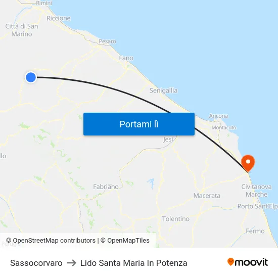 Sassocorvaro to Lido Santa Maria In Potenza map