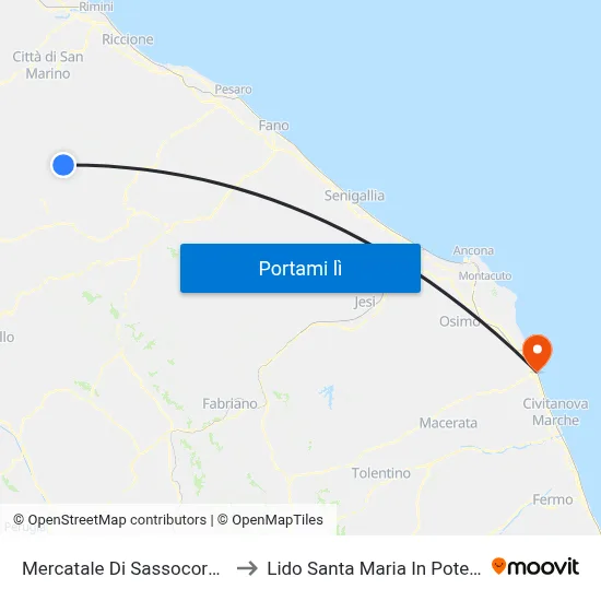 Mercatale Di Sassocorvaro to Lido Santa Maria In Potenza map