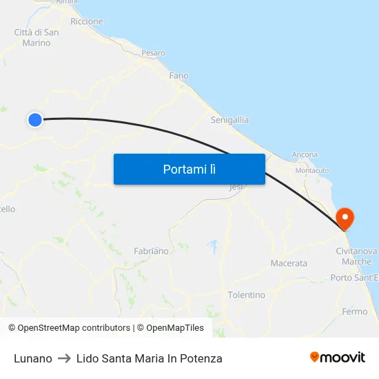 Lunano to Lido Santa Maria In Potenza map