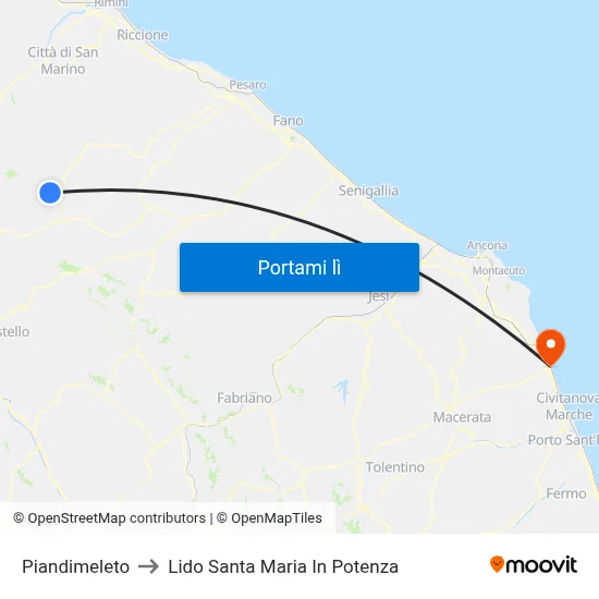 Piandimeleto to Lido Santa Maria In Potenza map