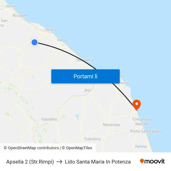 Apsella 2 (Str.Rimpi) to Lido Santa Maria In Potenza map