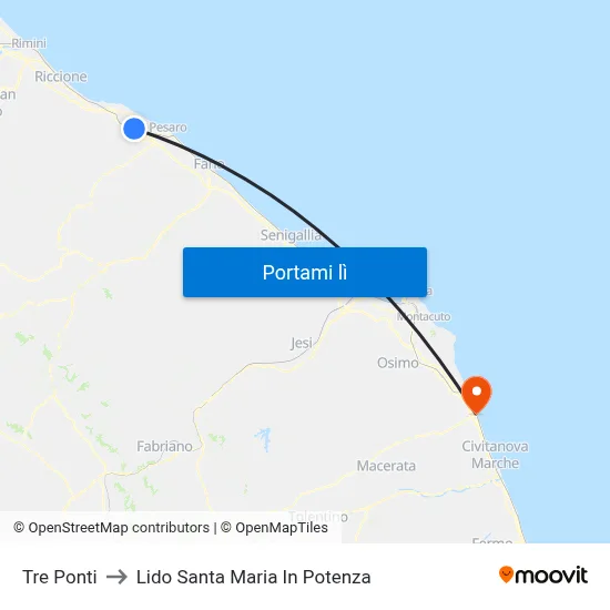 Tre Ponti to Lido Santa Maria In Potenza map