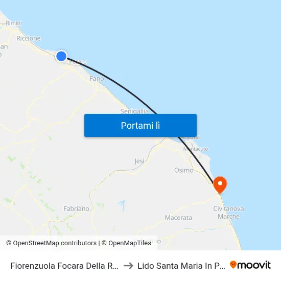 Fiorenzuola Focara Della Romagna to Lido Santa Maria In Potenza map
