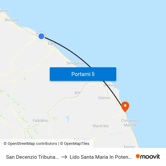 San Decenzio Tribunale to Lido Santa Maria In Potenza map