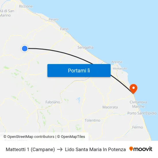 Matteotti 1 (Campane) to Lido Santa Maria In Potenza map