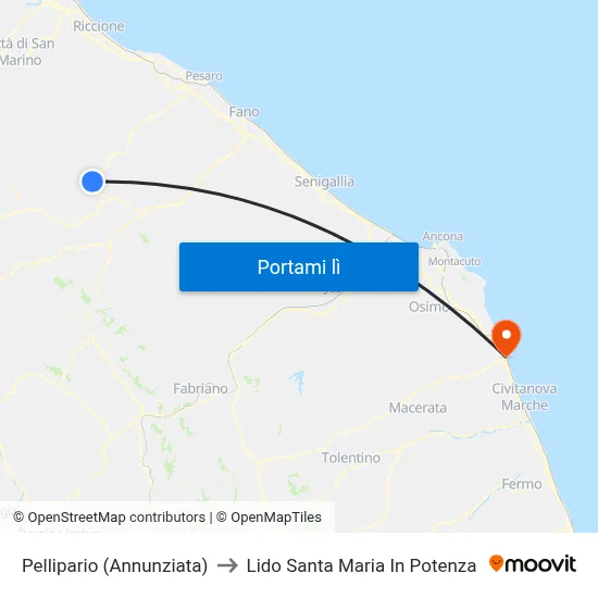 Pellipario (Annunziata) to Lido Santa Maria In Potenza map