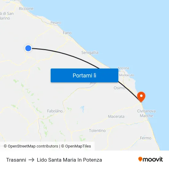 Trasanni to Lido Santa Maria In Potenza map