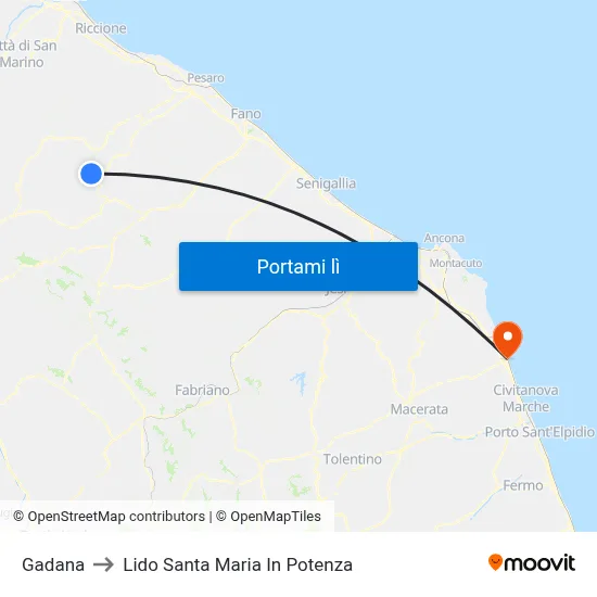 Gadana to Lido Santa Maria In Potenza map