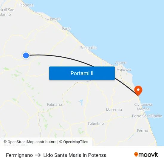 Fermignano to Lido Santa Maria In Potenza map