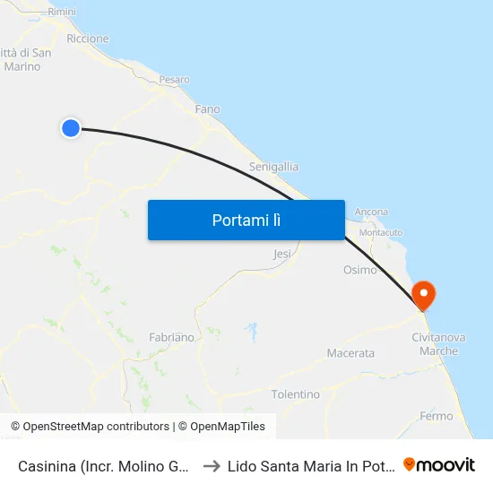 Casinina (Incr. Molino Guerra) to Lido Santa Maria In Potenza map