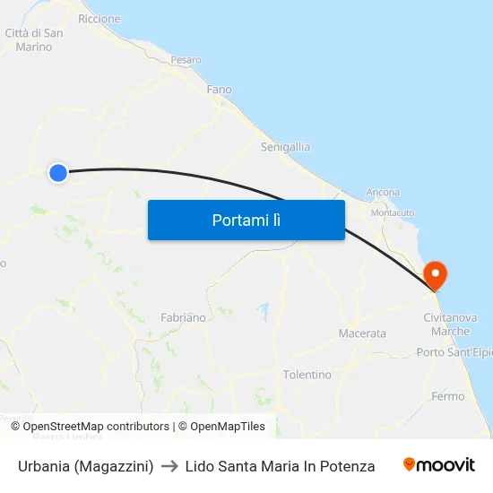 Urbania (Magazzini) to Lido Santa Maria In Potenza map