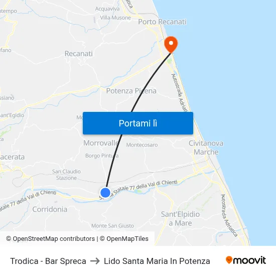 Trodica - Bar Spreca to Lido Santa Maria In Potenza map