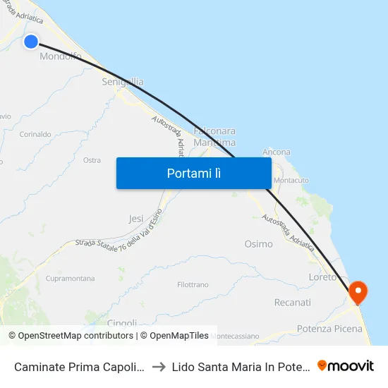 Caminate Prima Capolinea to Lido Santa Maria In Potenza map