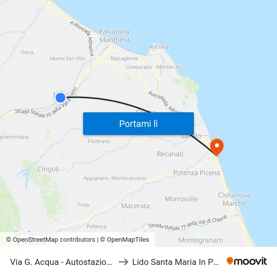 Via G. Acqua - Autostazione Jesi to Lido Santa Maria In Potenza map