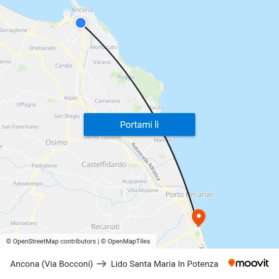 Ancona (Via Bocconi) to Lido Santa Maria In Potenza map