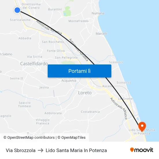 Via Sbrozzola to Lido Santa Maria In Potenza map