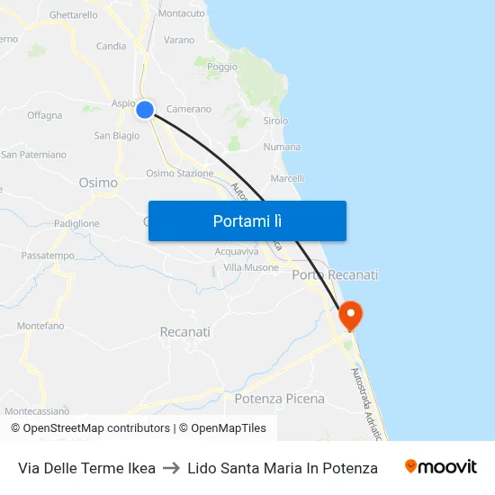 Via Delle Terme Ikea to Lido Santa Maria In Potenza map