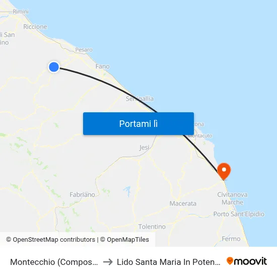 Montecchio (Composit) to Lido Santa Maria In Potenza map