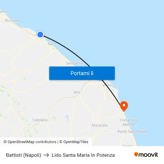 Battisti (Napoli) to Lido Santa Maria In Potenza map