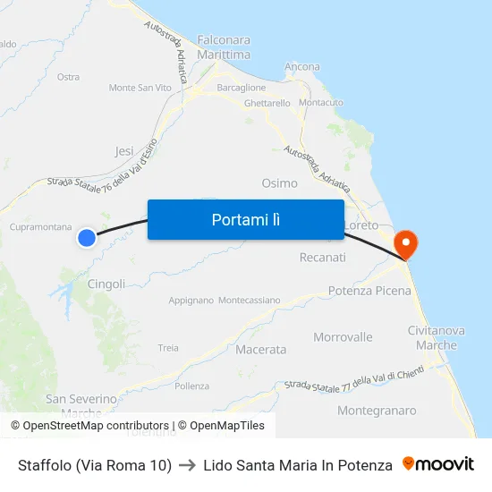 Staffolo (Via Roma 10) to Lido Santa Maria In Potenza map