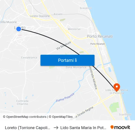 Loreto (Torrione Capolinea) to Lido Santa Maria In Potenza map