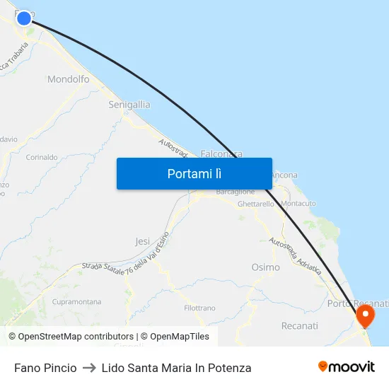Fano Pincio to Lido Santa Maria In Potenza map