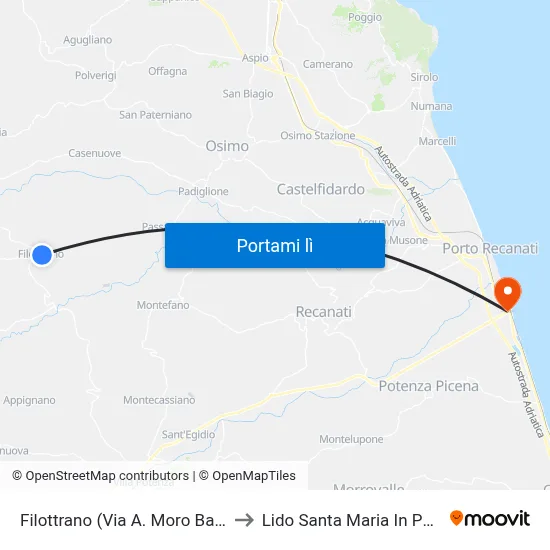 Filottrano (Via A. Moro Batocco) to Lido Santa Maria In Potenza map