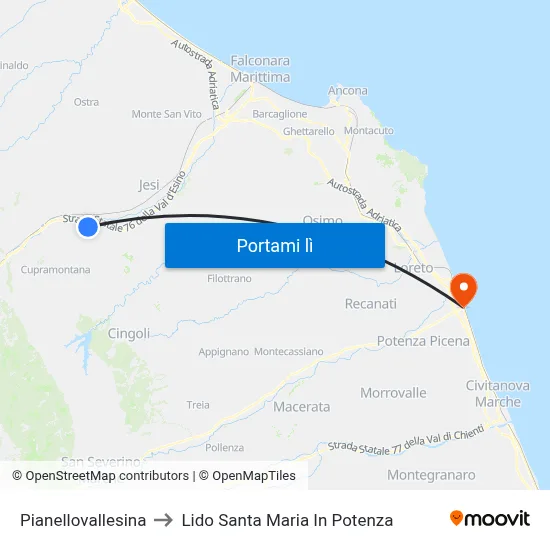 Pianellovallesina to Lido Santa Maria In Potenza map