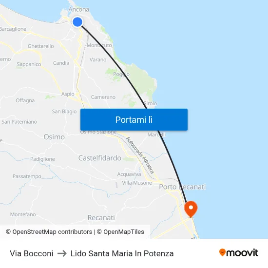 Via Bocconi to Lido Santa Maria In Potenza map