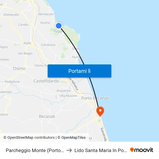 Parcheggio Monte (Portonovo) to Lido Santa Maria In Potenza map