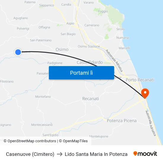 Casenuove (Cimitero) to Lido Santa Maria In Potenza map
