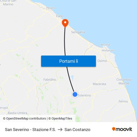 San Severino - Stazione F.S. to San Costanzo map