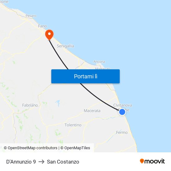 D'Annunzio 9 to San Costanzo map