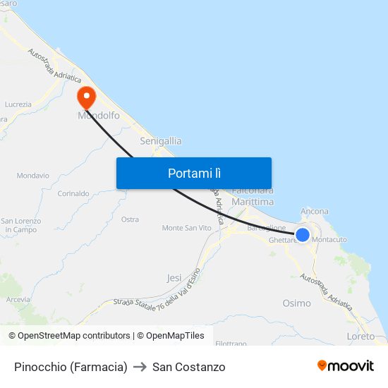 Pinocchio (Farmacia) to San Costanzo map