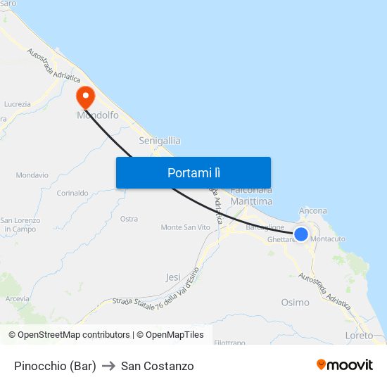 Pinocchio (Bar) to San Costanzo map