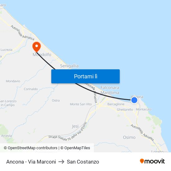 Ancona - Via Marconi to San Costanzo map