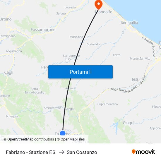 Fabriano  - Stazione F.S. to San Costanzo map