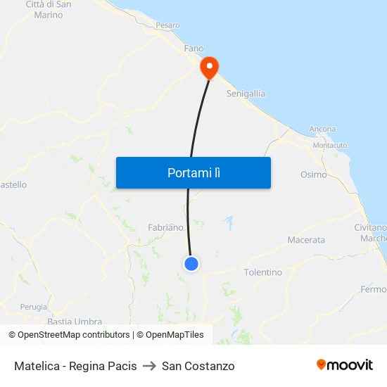 Matelica - Regina Pacis to San Costanzo map